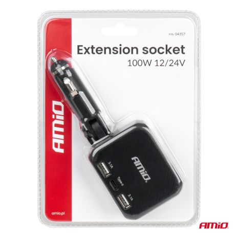 ΑΝΤΑΠΤΟΡΑΣ ΑΝΑΠΤΗΡΑ 12/24V 100W ΜΑΥΡΟΣ/2 ΘΕΣΕΙΣ/1xUSB-A+1xUSB-C/ΠΕΡΙΣΤΡΟΦΗ 180 ΜΟΙΡΩΝ ΑΜΙΟ - 1 ΤΕΜ. Auto Moto Tyres 