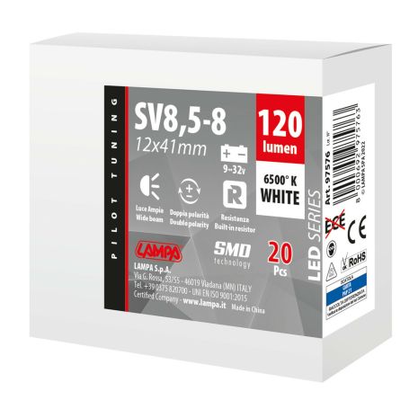 ΛΑΜΠΑΚΙΑ ΠΛΑΦΟΝΙΕΡΑΣ 9>32V SV28,5-8 2SMDx1CHIP LED 120lm CAN-BUS 12x41mm ΛΕΥΚΟ ΚΟΥΤΙ LAMPA - 20 ΤΕΜ. Auto Moto Tyres 