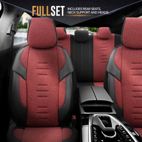 ΚΑΛΥΜΜΑΤΑ ΚΑΘΙΣΜΑΤΩΝ OTOM  THRONE 103 RED ΜΑΥΡΟ/ΓΚΡΙ/ΚΟΚΚΙΝΟ ΛΙΝΟ & ΔΕΡΜΑΤΙΝΗ SET ΑΜΙΟ - 1 σετ. Auto Moto Tyres 