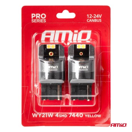ΛΑΜΠΕΣ WY21W 12/24V 6.000K 4SMD LED CAN-BUS ΚΙΤΡΙΝΟ PRO SERIES AMIO - 2 ΤΕΜ. Auto Moto Tyres 