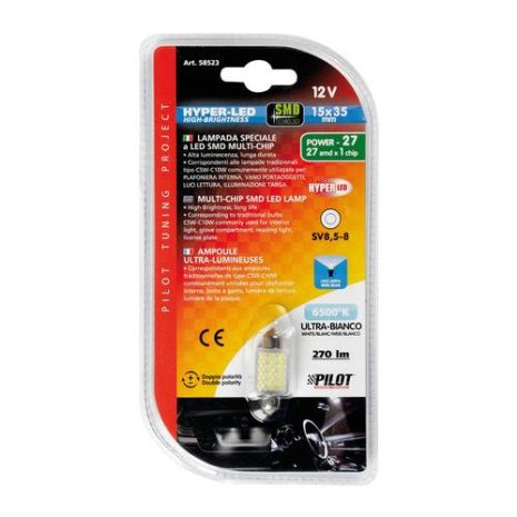 ΛΑΜΠΑΚΙ ΠΛΑΦΟΝΙΕΡΑΣ 12V 15x35mm 270lm HYPER-LED27 ΛΕΥΚΟ (ΔΙΠΛΗΣ ΠΟΛΙΚΟΤΗΤΑΣ) 1ΤΕΜ. Auto Moto Tyres 