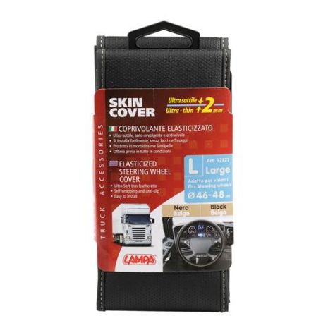 ΚΑΛΥΜΜΑ ΤΙΜΟΝΙΟΥ ΦΟΡΤΗΓΟΥ 46/48cm (L) SKIN-COVER ΜΑΥΡΟ ΜΕ ΜΠΕΖ ΡΑΦΗ ΕΛΑΣΤΙΚΟ 2mm ΠΑΧΟΣ Auto Moto Tyres 