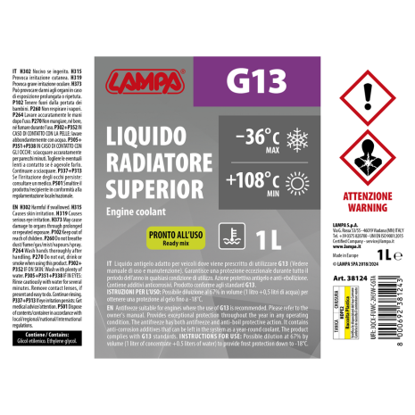 ΑΝΤΙΨΥΚΤΙΚΟ SUPERIOR-VIOLET -36°C 1LT G13  ΣΥΜΠΩΚΝΩΜΕΝΟ BIOTECHNOLOGY (ΠΑΡΑΦΛΟΥ) LAMPA  - 1 TEM. Auto Moto Tyres 