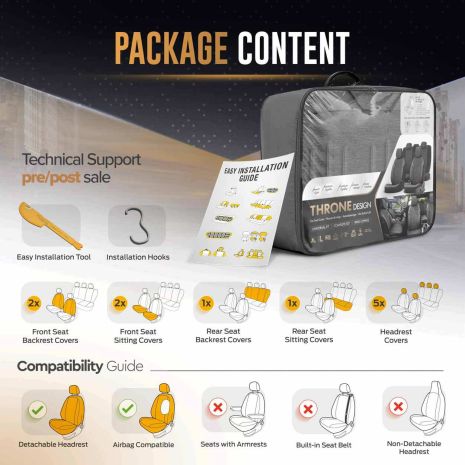 ΚΑΛΥΜΜΑΤΑ ΚΑΘΙΣΜΑΤΩΝ OTOM THRONE 102 SMOKED ΜΑΥΡΟ/ΓΚΡΙ ΛΙΝΟ & ΔΕΡΜΑΤΙΝΗ SET ΑΜΙΟ - 1 σετ. Auto Moto Tyres 