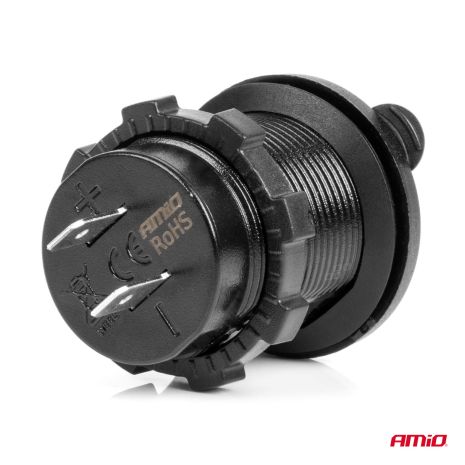 ΠΡΙΖΑ ΜΕ 2 ΘΥΡΕΣ USB ΚΑΙ ΚΑΠΑΚΙ ΜΑΥΡΗ 12/24V 4.2A ΑΔΙΑΒΡΟΧΗ ΜΕ ΜΠΛΕ LED ΦΩΣ ΕΝΔΕΙΞΗΣ  AMIO - 1 ΤΕΜ. Auto Moto Tyres 
