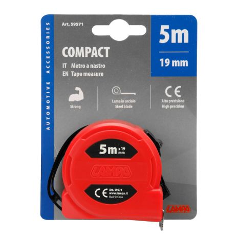 ΜΕΤΡΟΤΑΙΝΙΑ ΑΥΤΟΜΑΤΗ COMPACT 5m x16mm ΚΟΚΚΙΝΗ ΜΕ ΚΛΙΠ ΖΩΝΗΣ LAMPA - 1 ΤΕΜ. Auto Moto Tyres 