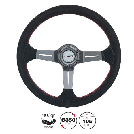 ΤΙΜΟΝΙ CARLOS ΜΑΥΡΟ/CARBON ΣΟΥΕΤ ΜΕ ΚΟΚΚΙΝΗ ΡΑΦΗ ΤΡΙΑΚΤΙΝΟ ΔΙΑΜΕΤΡΟΣ 350mm ΠΑΧΟΣ 105mm ΒΑΡΟΣ 900gr Auto Moto Tyres 