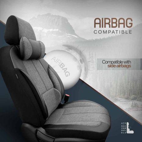 ΚΑΛΥΜΜΑΤΑ ΚΑΘΙΣΜΑΤΩΝ OTOM VOYAGER 102 SMOKED  ΜΑΥΡΟ/ΓΚΡΙ ΛΙΝΟ & ΔΕΡΜΑΤΙΝΗ SETΑΜΙΟ - 1 σετ. Auto Moto Tyres 