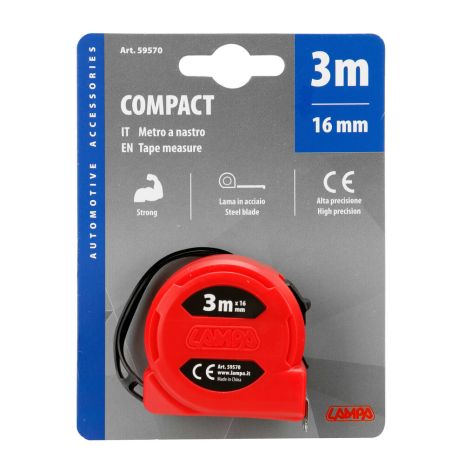 ΜΕΤΡΟΤΑΙΝΙΑ ΑΥΤΟΜΑΤΗ COMPACT 3m x16mm ΚΟΚΚΙΝΗ ΜΕ ΚΛΙΠ ΖΩΝΗΣ LAMPA - 1 ΤΕΜ. Auto Moto Tyres 