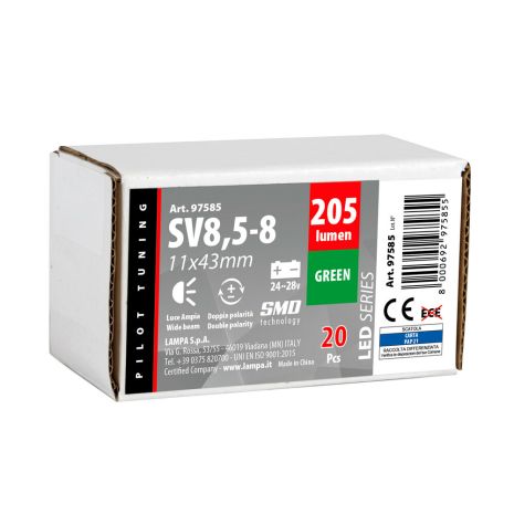 ΛΑΜΠΑΚΙ ΠΛΑΦΟΝΙΕΡΑΣ 24/28V 11x43mm 205lm 12xSMD LED ΠΡΑΣΙΝΟ ΔΙΠΛΗΣ ΠΟΛΙΚΟΤΗΤΑΣ LAMPA - 20 ΤΕΜ. Auto Moto Tyres 