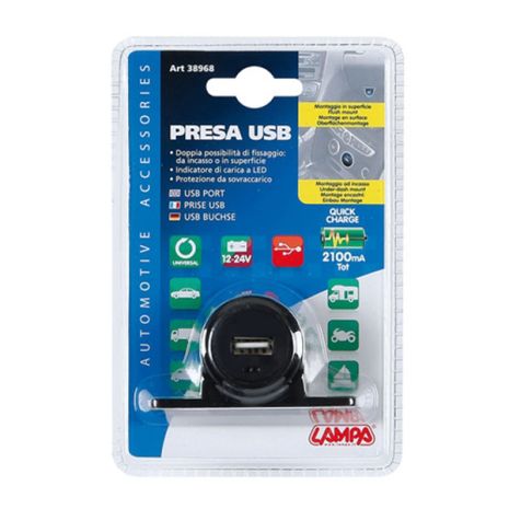 ΠΡΙΖΑ USB ΜΕ ΒΑΣΗ KAI ΕΝΔΕΙΞΗ LED 2100mA 12/24V Auto Moto Tyres 