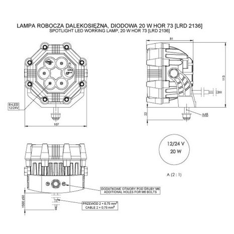 ΠΡΟΒΟΛΕΑΣ ΕΡΓΑΣΙΑΣ (ΣΠΟΤ) 12/24V HOR73 20W 1800lm 6LED 8ΓΩΝΟΣ 107x81mm Auto Moto Tyres 