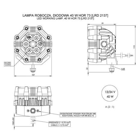 ΠΡΟΒΟΛΕΑΣ ΕΡΓΑΣΙΑΣ 12/24V HOR73 40W 3000lm 6LED 8ΓΩΝΟΣ 107x81mm Auto Moto Tyres 