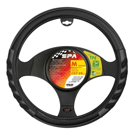 ΚΑΛΥΜΜΑ ΤΙΜΟΝΙΟΥ SPA (M) 37/39cm ΔΕΡΜΑΤΙΝΗ ΜΑΥΡΟ/ΓΚΡΙ ΑΟΣΜΟ ECO-FRIENDLY Auto Moto Tyres 