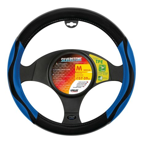 ΚΑΛΥΜΜΑ ΤΙΜΟΝΙΟΥ SILVERSTONE (M) 37/39 cm CARBON /ΜΑΥΡO-ΜΠΛΕ ΔΕΡΜΑΤΙΝΗ ΑΟΣΜΟ ECO-FRIENDLY Auto Moto Tyres 