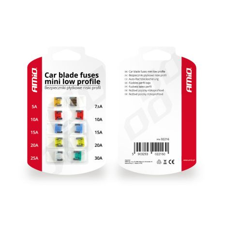 ΑΣΦΑΛΕΙΕΣ MINI LOW PROFILE ΔΙΑΦΟΡΕΣ ΣΕ ΚΑΡΤΕΛΑ 1x5A/1x7.5A/2x10A/2x15A/2x20A/1x25A/1x30A AMIO - 10 TEM Auto Moto Tyres 