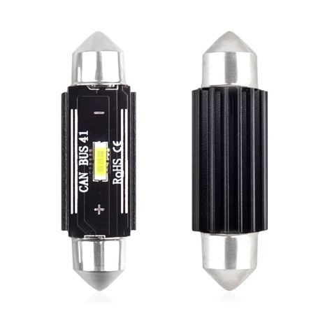 ΛΑΜΠΑΚΙΑ ΠΛΑΦΟΝΙΕΡΑΣ 41mm 12/24V 3,1W 5600K 1LED ULTRA BRIGHT CAN-BUS FESTOON (ΛΕΥΚΟ) AMiO - 2 ΤΕΜ. Auto Moto Tyres 