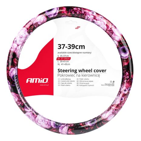 ΚΑΛΥΜΜΑ ΤΙΜΟΝΙΟΥ SWC-47 Μ 37-39cm ΜΑΥΡΟ/ΡΟΖ ΜΕ ΣΧΕΔΙΟ ΛΟΥΛΟΥΔΙΑ AMIO - 1 ΤΕΜ. Auto Moto Tyres 