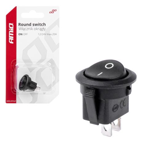 ΔΙΑΚΟΠΤΗΣ ON/OFF 2 ΕΠΑΦΩΝ 12V 20A  ΣΤΡΟΓΓΥΛΟΣ Φ20mm ΜΑΥΡΟΣ AMIO - 1 τεμ. Auto Moto Tyres 