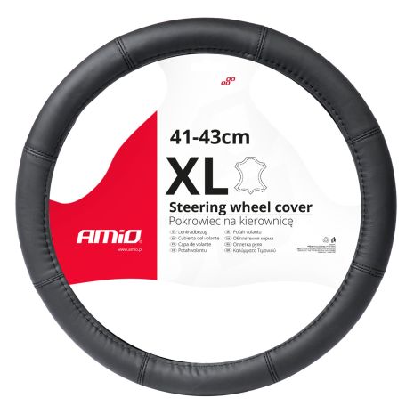 ΚΑΛΥΜΜΑ ΤΙΜΟΝΙΟΥ ΑΠΟ ΤΕΧΝΟΔΕΡΜΑ 41-43CM SWC-48-XL ΣΕ ΜΑΥΡΟ ΧΡΩΜΑ ΜΕ ΜΑΥΡΕΣ ΡΑΦΕΣ AMIO - 1 ΤΕΜ. Auto Moto Tyres 