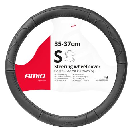 ΚΑΛΥΜΜΑ ΤΙΜΟΝΙΟΥ ΑΠΟ ΤΕΧΝΟΔΕΡΜΑ 35-37CM SWC-49-S ΣΕ ΜΑΥΡΟ ΧΡΩΜΑ ΜΕ ΜΑΥΡΕΣ ΡΑΦΕΣ AMIO - 1 ΤΕΜ. Auto Moto Tyres 
