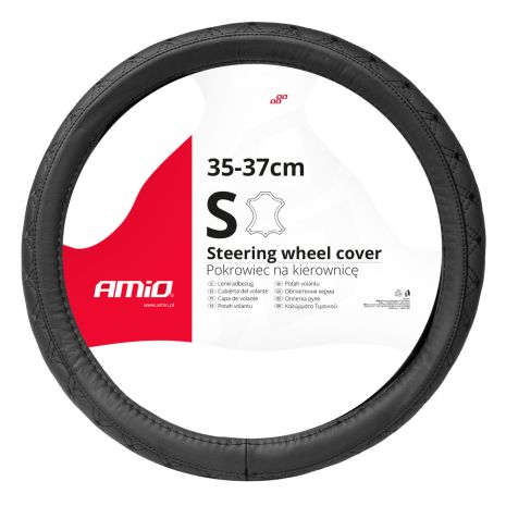 ΚΑΛΥΜΜΑ ΤΙΜΟΝΙΟΥ ΑΠΟ ΔΕΡΜΑ (S) 35-37cm SWC-51-S ΣΕ ΜΑΥΡΟ ΧΡΩΜΑ ΜΕ ΜΑΥΡΕΣ ΡΑΦΕΣ AMIO - 1 Τεμ. Auto Moto Tyres 
