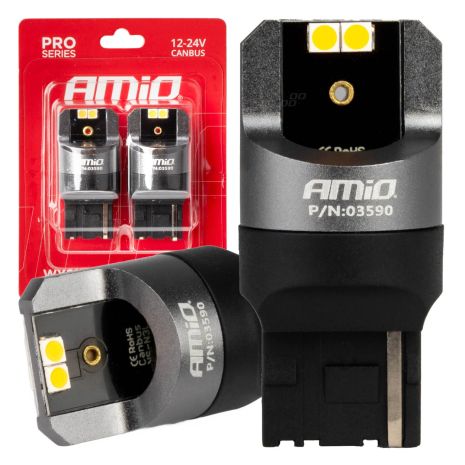 ΛΑΜΠΕΣ WY21W 12/24V 6.000K 4SMD LED CAN-BUS ΚΙΤΡΙΝΟ PRO SERIES AMIO - 2 ΤΕΜ. Auto Moto Tyres 