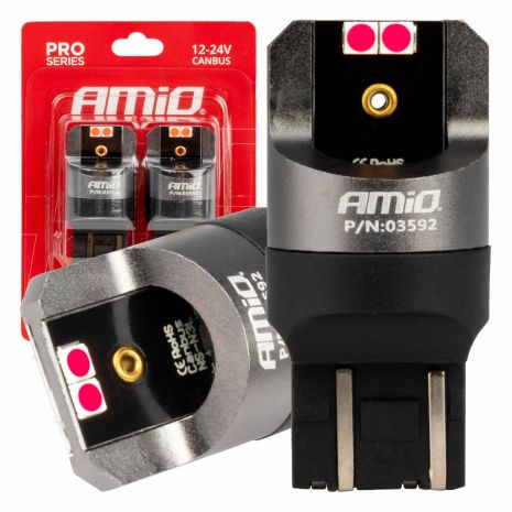 ΛΑΜΠΑΚΙΑ W21/5W 7443 12/24V 6.000K 4xSMD LED CAN-BUS ΚΟΚΚΙΝΟ PRO SERIES AMIO - 2 Τεμ. Auto Moto Tyres 