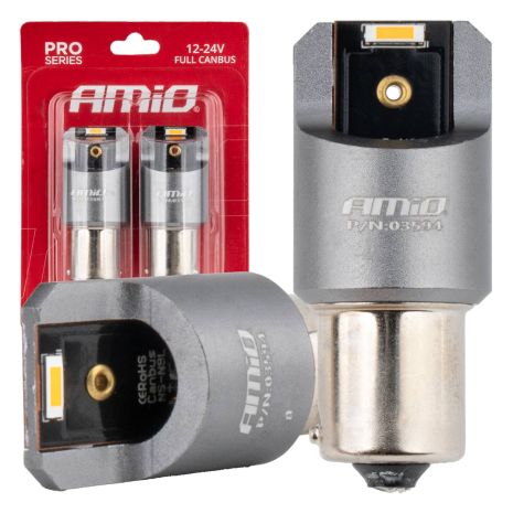 ΛΑΜΠΑΚΙΑ PY21W BAU15s 12/24V 6.000K 2xSMD LED FULL CAN-BUS ΠΟΡΤΟΚΑΛΙ PRO SERIES AMIO - 2 Τεμ. Auto Moto Tyres 