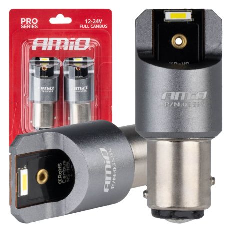 ΛΑΜΠΑΚΙΑ P21/5W BAY15d 12/24V 6.000K 2xSMD LED FULL CAN-BUS ΛΕΥΚΟ PRO SERIES  AMIO - 2 Τεμ. Auto Moto Tyres 