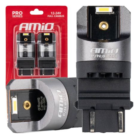 ΛΑΜΠΑΚΙΑ P27/7W 3157 12/24V 6.000K 2xSMD LED FULL CAN-BUS ΛΕΥΚΟ PRO SERIES AMIO - 2 Τεμ. Auto Moto Tyres 