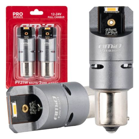 ΛΑΜΠΑΚΙΑ PY21W BAU15s 12/24V 6.000K 2xSMD LED FULL CAN-BUS(ΜΕ ΑΝΕΜΙΣΤΗΡΑΚΙ) ΠΟΡΤΟΚΑΛΙ PRO SERIES AMIO - 2 Τεμ. Auto Moto Tyres 