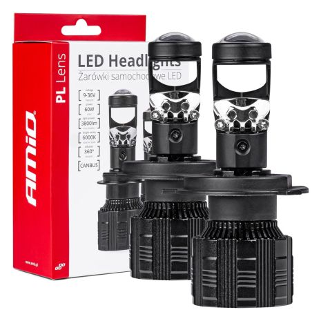 ΛΑΜΠΕΣ H4 PL-LENS SERIES 9>36V 60W 5.000K 3.800lm LED 2x4575 SMD CAN-BUS ΜΕ ΠΡΟΤΖΕΚΤΟΡΑ AMIO - 2 Τεμ. Auto Moto Tyres 