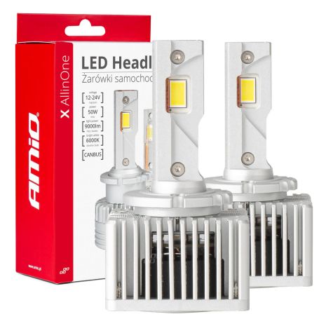 ΛΑΜΠΕΣ LED D3S/D5R/D8S 12/24V 6000K 9.000lm 50W X ALL IN ONE SERIES CAN-BUS (ΜΕ ΑΝΕΜΙΣΤΗΡΑΚΙ) AMIO - 2 ΤΕΜ. Auto Moto Tyres 