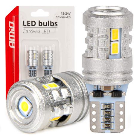 ΛΑΜΠΑΚΙΑ LED T10 W5W 12/24V LED 6x3020+1x3030SMD STANDARD ΛΕΥΚΑ ΑΜΙΟ - 2 ΤΕΜ. Auto Moto Tyres 