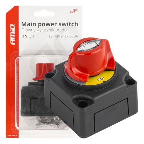 ΔΙΑΚΟΠΤΗΣ POWER-OFF ΜΠΑΤΑΡΙΑΣ ΣΕ ΒΑΣΗ 12-48V 300A  ΜΑΥΡΟ/ΚΟΚΚΙΝΟ AMIO - 1 Τεμ. Auto Moto Tyres 