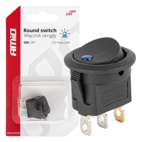 ΔΙΑΚΟΠΤΗΣ 12V ON/OFF ΣΤΡΟΓΓΥΛΟΣ ΜΕ 3 ΕΠΑΦΕΣ ΜΠΛΕ LED  AMIO - 1 τεμ. Auto Moto Tyres 