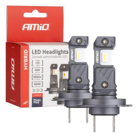 ΛΑΜΠΕΣ LED H7/Η18 12V 60W 6.000K 5.600lm +400% LED CAN-BUS HYBRID SERIES AMIO - 2 ΤΕΜ. Auto Moto Tyres 