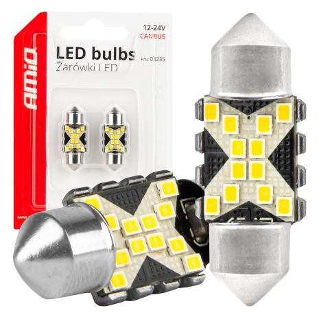 ΛΑΜΠΑΚΙΑ ΠΛΑΦΟΝΙΕΡΑΣ 31mm 12/24V C5W 5500K 12xSMD 2016 CAN-BUS FESTOON (ΛΕΥΚΟ) ΑΜΙΟ - 2 ΤΕΜ. Auto Moto Tyres 