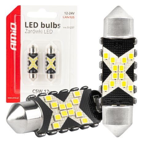 ΛΑΜΠΑΚΙΑ ΠΛΑΦΟΝΙΕΡΑΣ 39mm 12/24V C5W 5500K 12xSMD 2016 CAN-BUS FESTOON (ΛΕΥΚΟ) ΑΜΙΟ - 2 ΤΕΜ. Auto Moto Tyres 
