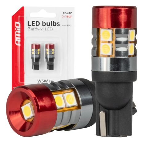 ΛΑΜΠΑΚΙΑ LED T10 W5W 12V/24V LED CAN-BUS 9xSMD 3030 ΛΕΥΚΟ ΦΩΣ 5.500K (ΣΕ ΧΡΩΜΑ ΚΟΚΚΙΝΟ-ΜΑΥΡΟ) AMIO - 2 ΤΕΜ. Auto Moto Tyres 