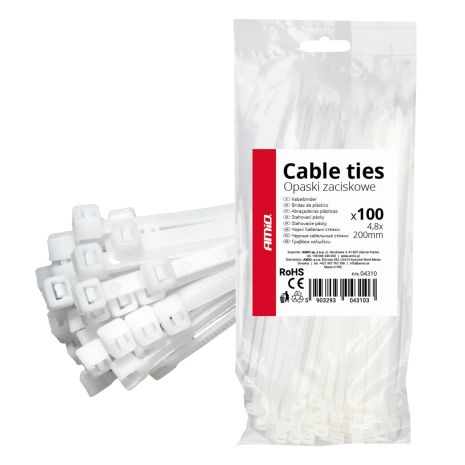 ΔΕΜΑΤΙΚΑ/ΔΕΤΙΚΑ ΚΑΛΩΔΙΩΝ TIE WRAP (ΤΑΙΡΑΠ) 4.8 x 200mm (ΛΕΥΚΟ)  ΑΜΙΟ - 100 ΤΕΜ. Auto Moto Tyres 