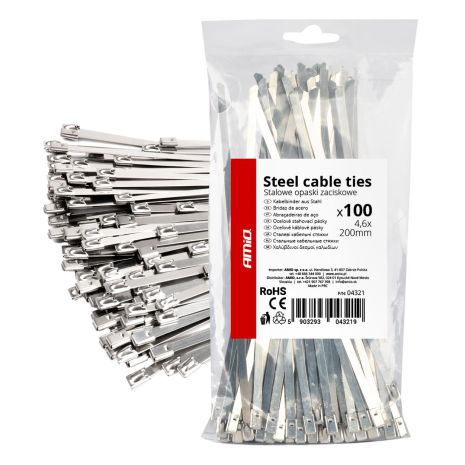 ΔΕΜΑΤΙΚΑ/ΔΕΤΙΚΑ ΚΑΛΩΔΙΩΝ TIE WRAP (ΤΑΙΡΑΠ) ΜΕΤΑΛΛΙΚΑ 4,6 x 200mm ΑΜΙΟ - 100 ΤΕΜ. Auto Moto Tyres 