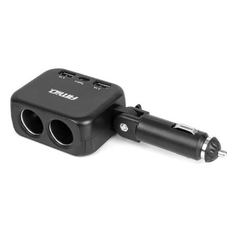 ΑΝΤΑΠΤΟΡΑΣ ΑΝΑΠΤΗΡΑ 12/24V 100W ΜΑΥΡΟΣ/2 ΘΕΣΕΙΣ/1xUSB-A+1xUSB-C/ΠΕΡΙΣΤΡΟΦΗ 180 ΜΟΙΡΩΝ ΑΜΙΟ - 1 ΤΕΜ. Auto Moto Tyres 