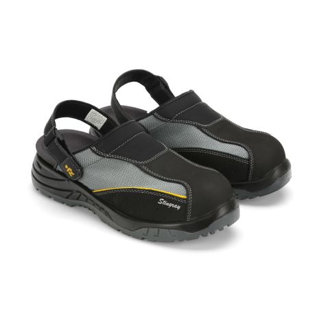 Πιστοποιημένα Παπούτσια Ασφαλείας Εργασίας σε στυλ Σαμπό Stingray από την Euroroutier σε μέγεθος EU43/UK9 σε Μαύρο, Γκρι Χρώμα με Κροκί Λεπτομέρειες και Λουράκι Αστραγάλου Auto Moto Tyres 