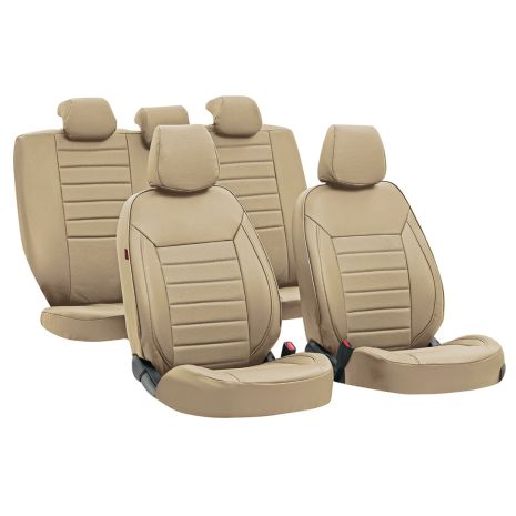 ΚΑΛΥΜΜΑΤΑ ΚΑΘΙΣΜΑΤΩΝ LUXURY LEATHERETTE ΔΕΡΜΑΤΙΝΗ ΑΦΡΩΔΕΣ ΜΠΕΖ - 4 ΤΕΜ. Auto Moto Tyres 