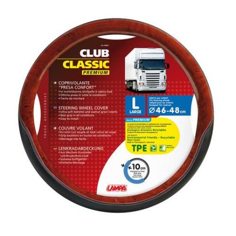 ΚΑΛΥΜΜΑ ΤΙΜΟΝΙΟΥ ΦΟΡΤΗΓΟΥ CLUB-CLASSIC (L) 46-48cm (ΜΑΥΡΟ/ΞΥΛΟ/ΟΙΚΟΛΟΓΙΚΟ/ΑΟΣΜΟ) Auto Moto Tyres 