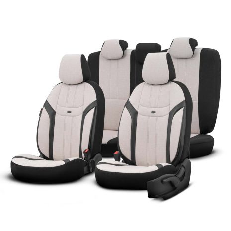 ΚΑΛΥΜΜΑΤΑ ΚΑΘΙΣΜΑΤΩΝ OTOM SWAN 503 BEIGE ΜΑΥΡΟ/ΜΠΕΖ ΛΙΝΟ & ΔΕΡΜΑΤΙΝΗ SETΑΜΙΟ - 1 σετ. Auto Moto Tyres 