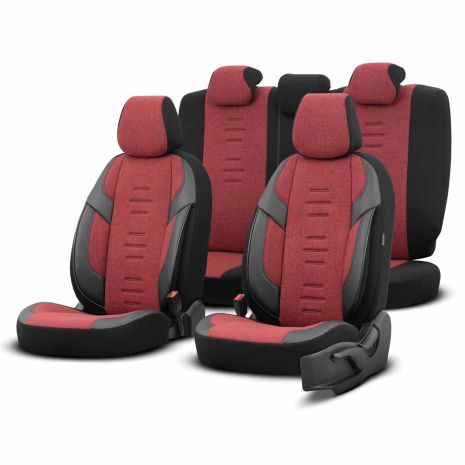 ΚΑΛΥΜΜΑΤΑ ΚΑΘΙΣΜΑΤΩΝ OTOM  THRONE 103 RED ΜΑΥΡΟ/ΓΚΡΙ/ΚΟΚΚΙΝΟ ΛΙΝΟ & ΔΕΡΜΑΤΙΝΗ SET ΑΜΙΟ - 1 σετ. Auto Moto Tyres 