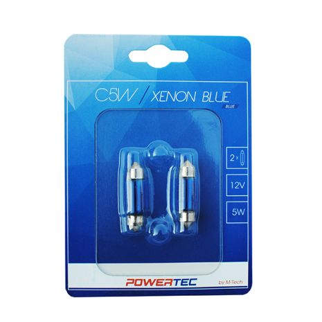 ΛΑΜΠΑΚΙΑ ΠΛΑΦΟΝΙΕΡΑΣ C5W 12V 5W SV8,5-8 11x36mm POWERTEC XENON BLUE 2ΤΕΜ. Auto Moto Tyres 
